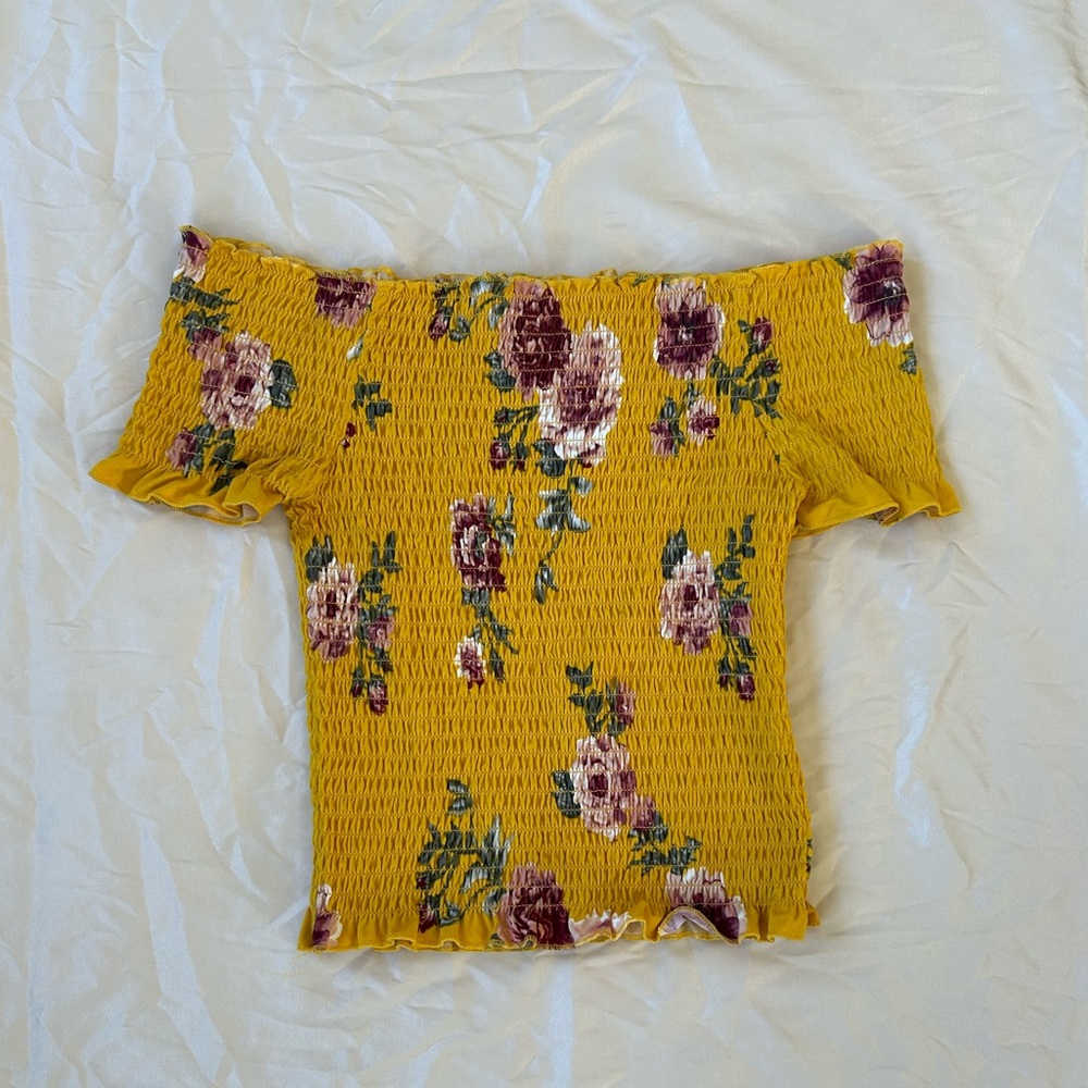 Yellow floral smocked top